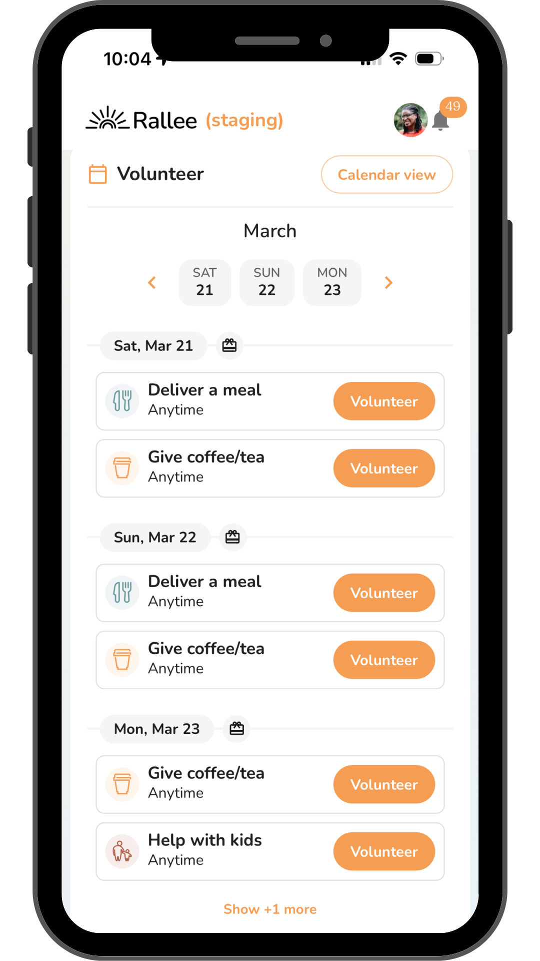 Volunteer calendar