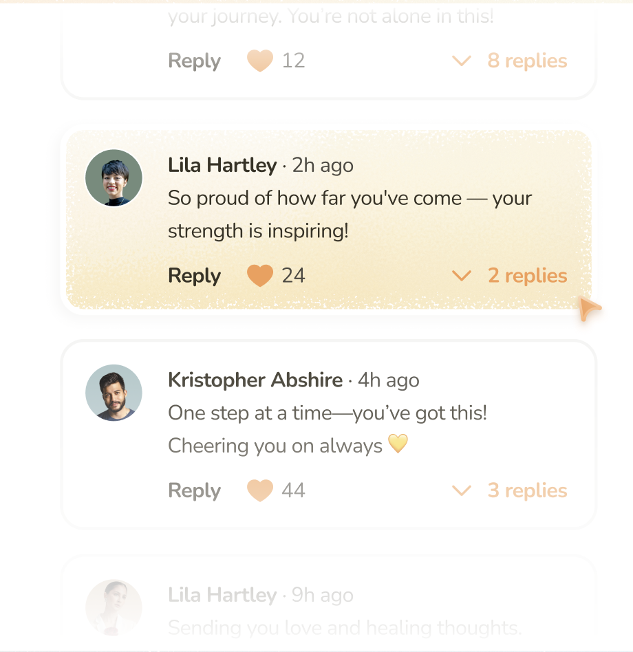 Rallee app screen showing messages and support updates from the community